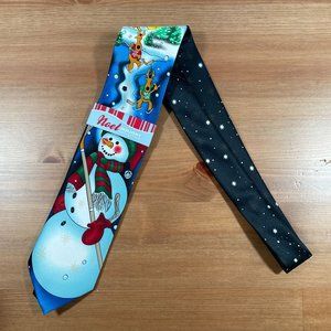 Noel Holliday Collection Neck Tie Snowman and Reindeer Playing Hockey - NEW